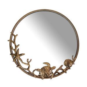 Wall Mounted Mirror Bronze Coastal Sea Turtle Coral 20.5 in Metal Glass